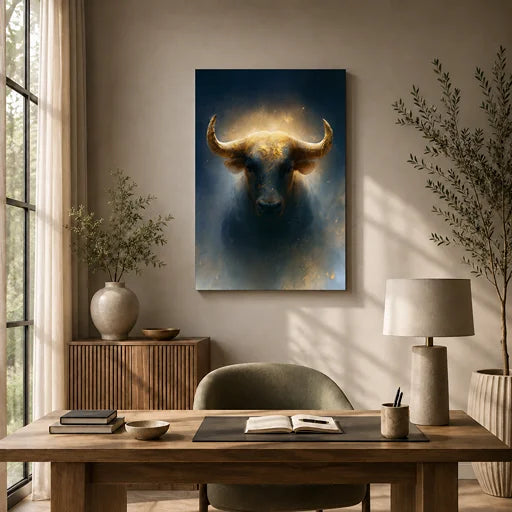 Golden Stillness — Taurus Zodiac Canvas Wall Art