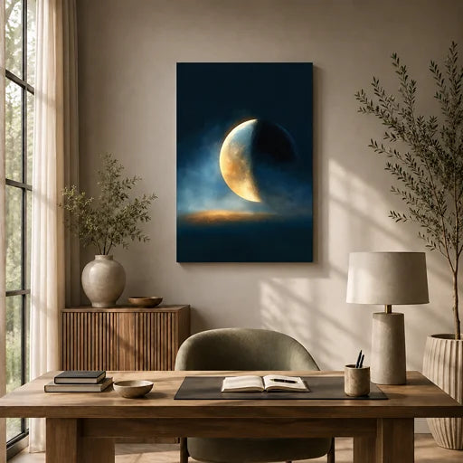 Quiet Descent — Third Quarter Moon Canvas Wall Art